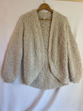 Rachel Zoe XS Cream Teddy Cardigan Open Front Faux Shearling Boucle Cozy Luxe